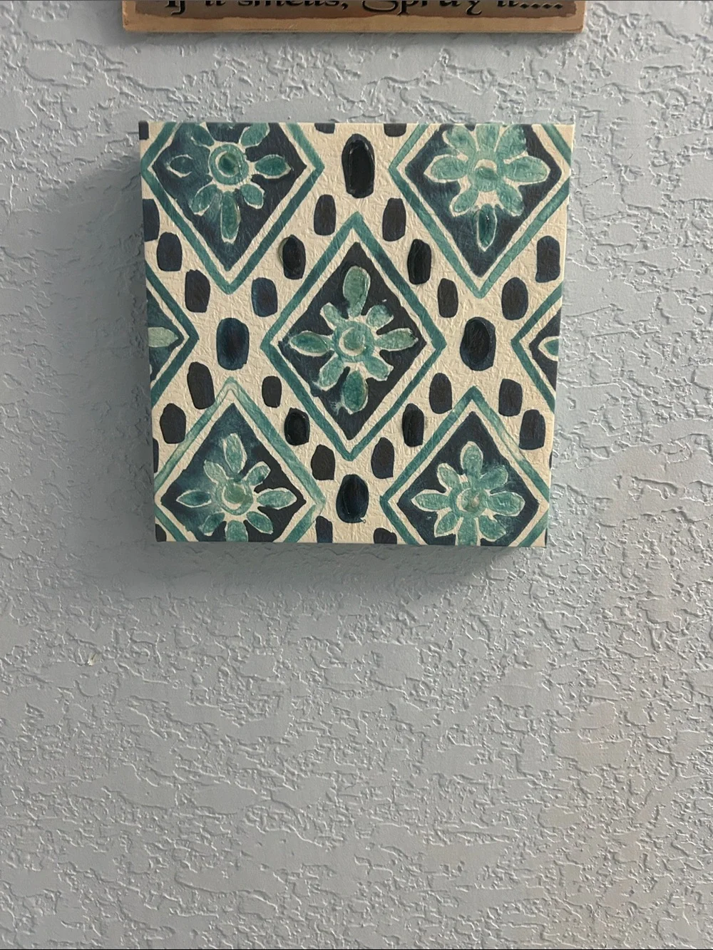 Kirklands Teal and white Floral Geometric Wall Art